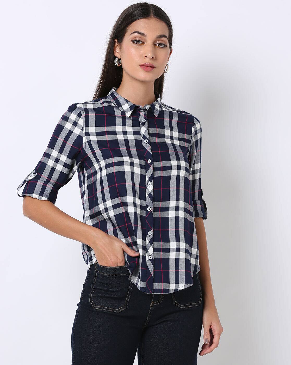 Yarn dyed check shirt, NAVY, M
