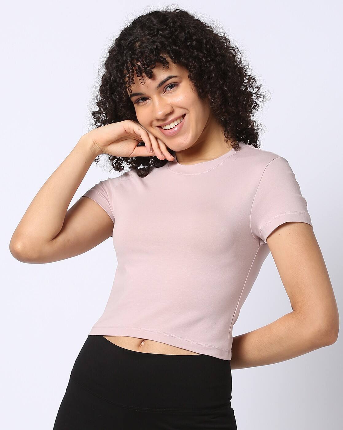Rio Basic Sunflower Crop Tshirt, PINK, L
