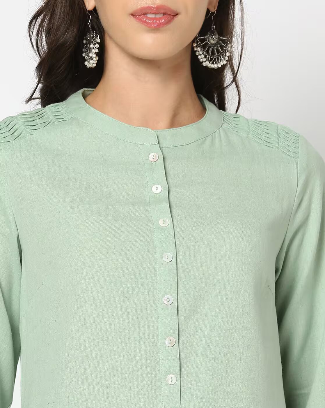 PLAIN KURTA WITH PIN TUCKS DET, MINT, XS