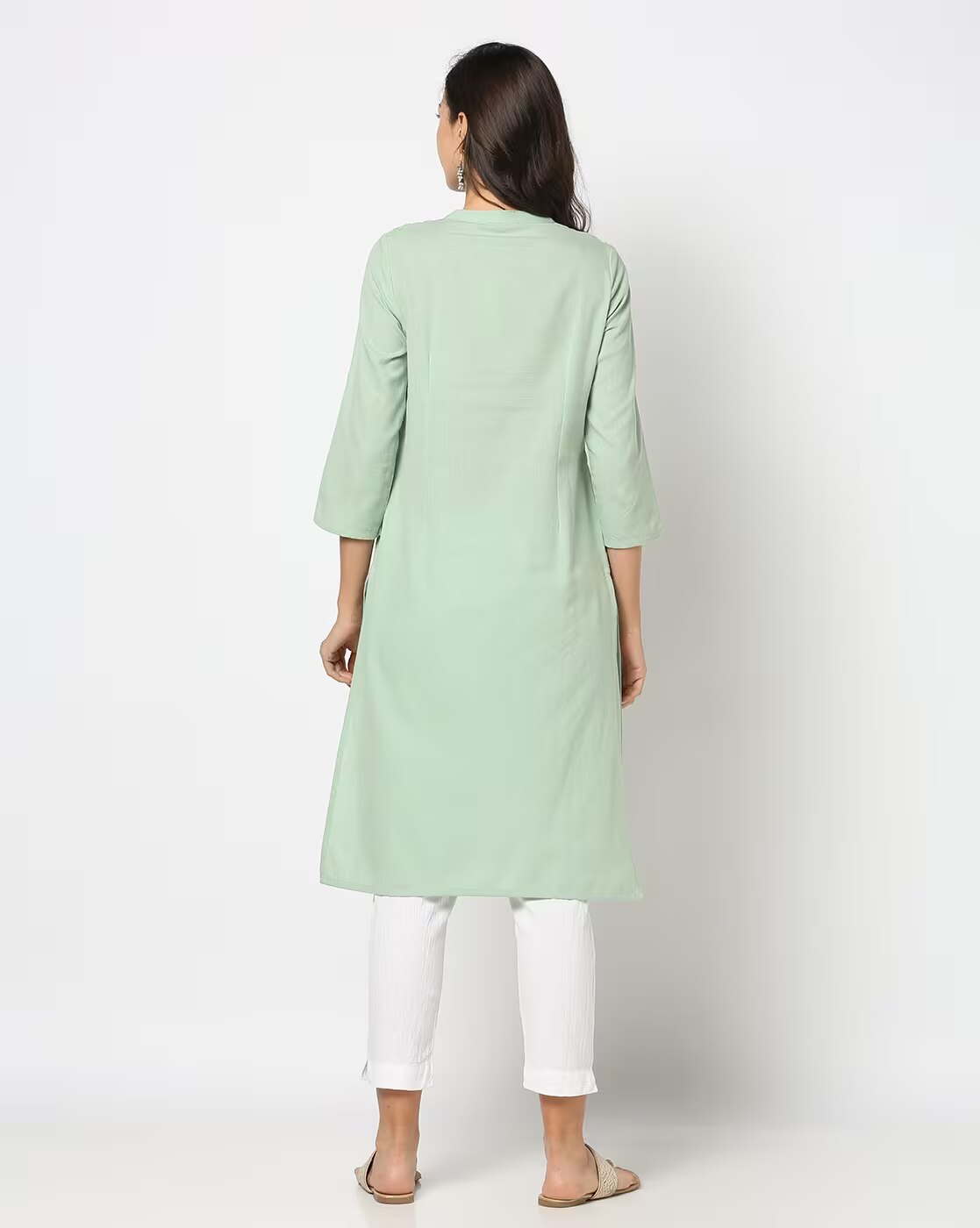 PLAIN KURTA WITH PIN TUCKS DET, MINT, XS