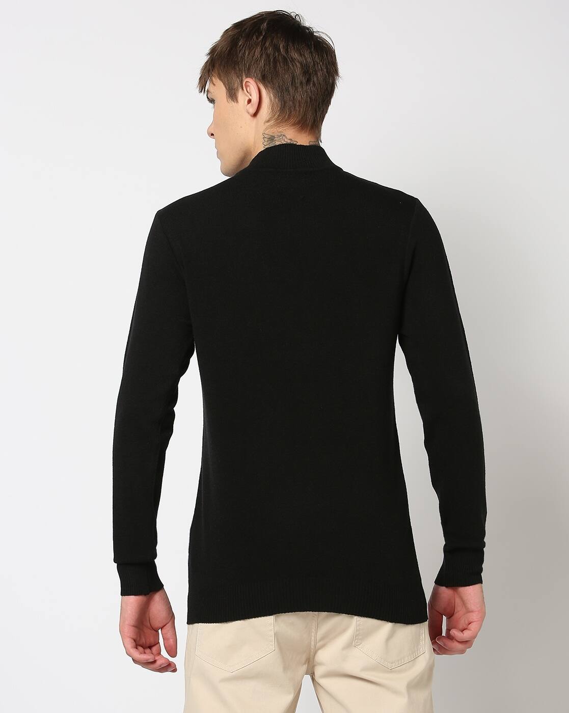 HIGH NECK SOLID SWEAT, BLACK CHARCOAL, M