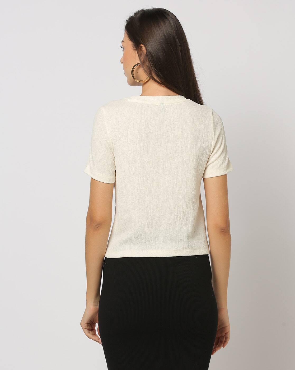 basic textured crop top, OFF WHITE