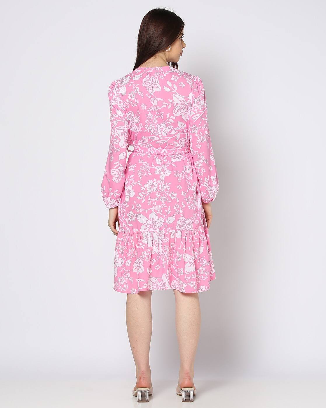 FLORAL PRINTED DRESS., PINK, M