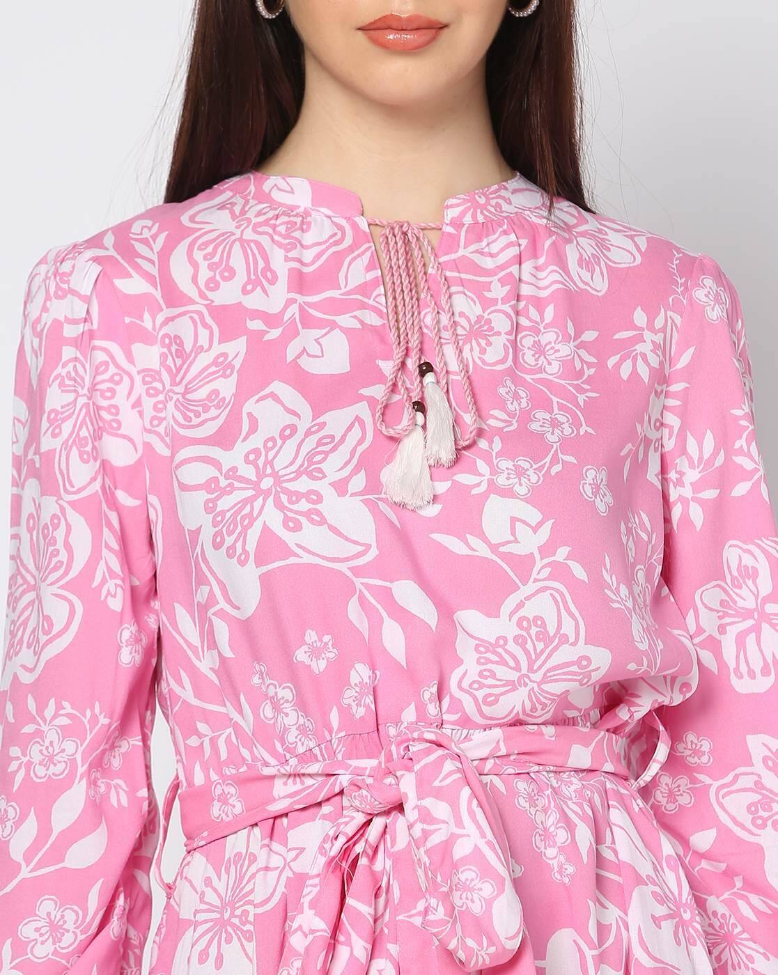 FLORAL PRINTED DRESS., PINK, M