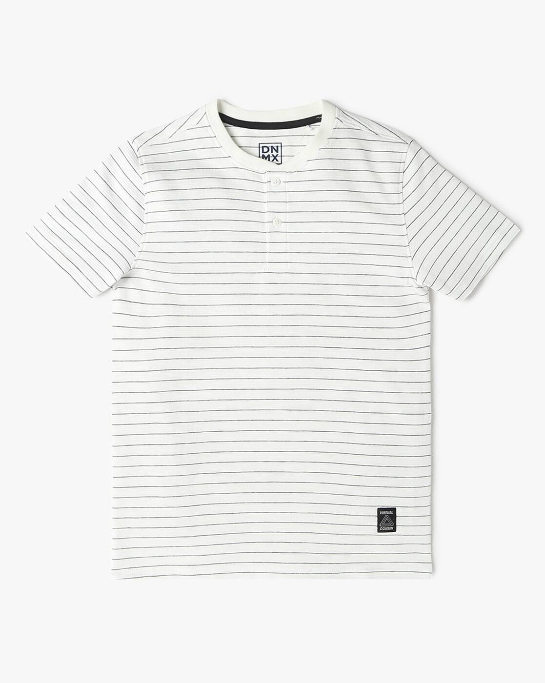 Crew neck white striper T, WHITE, 13-14Y
