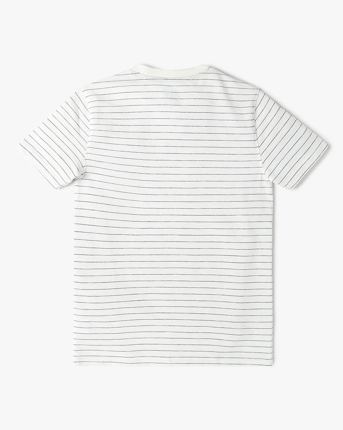 Crew neck white striper T, WHITE, 13-14Y