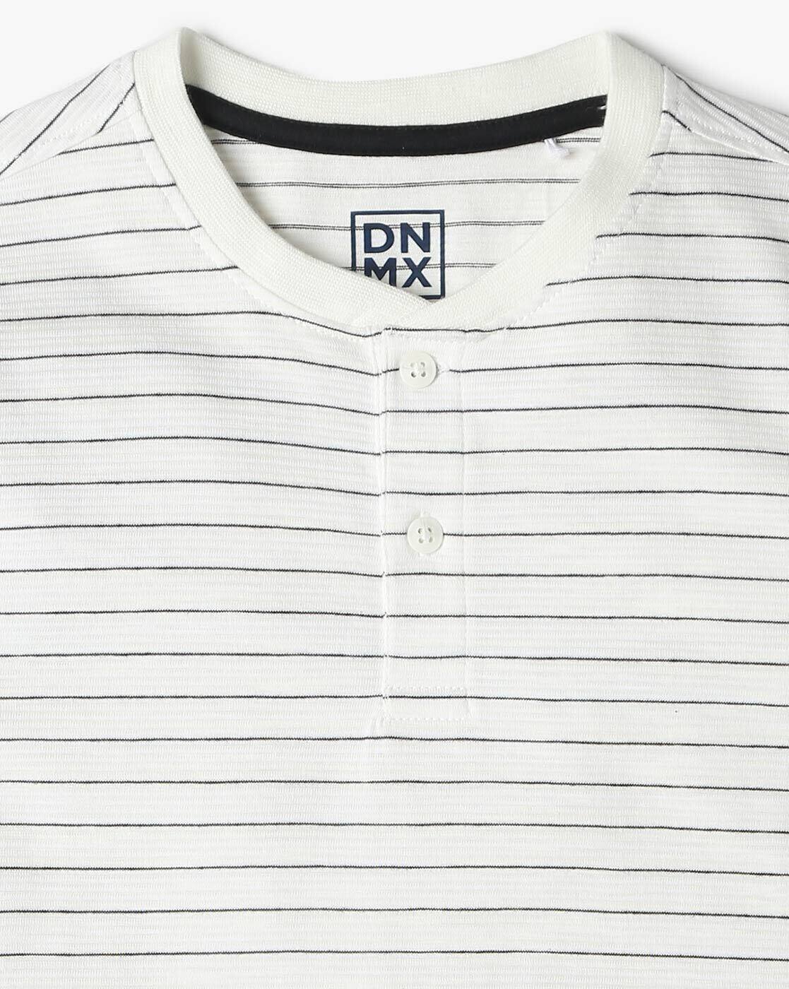 Crew neck white striper T, WHITE, 13-14Y