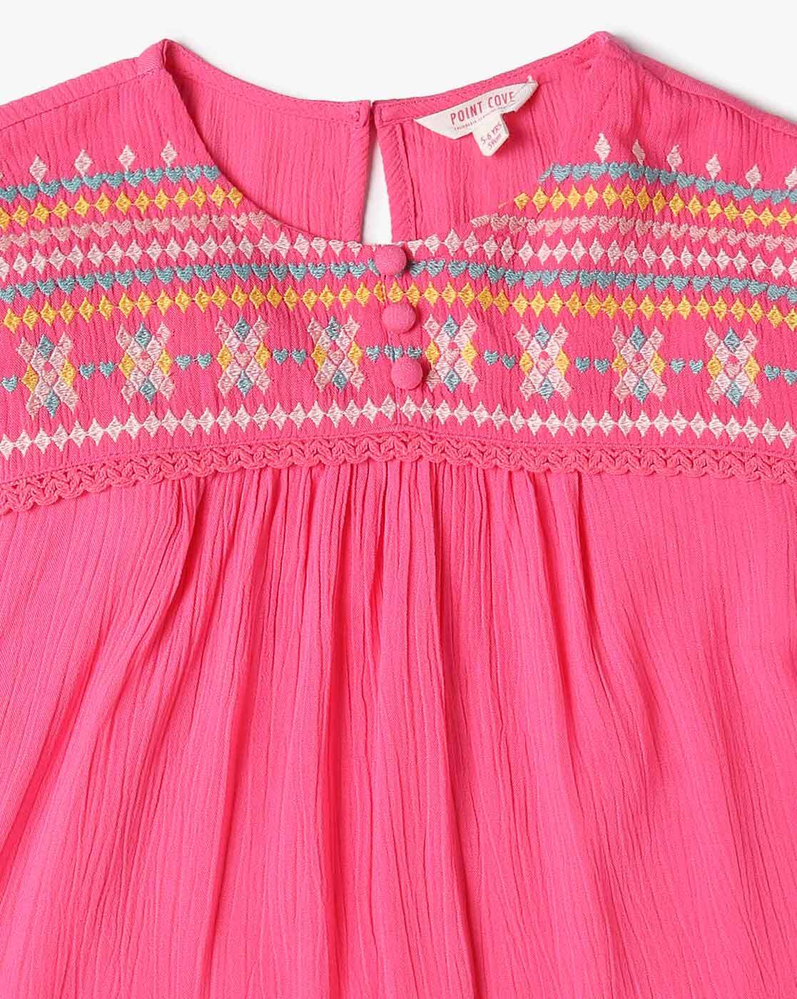 HALF SLEEVE WOVEN TOP, PINK, 3-4Y