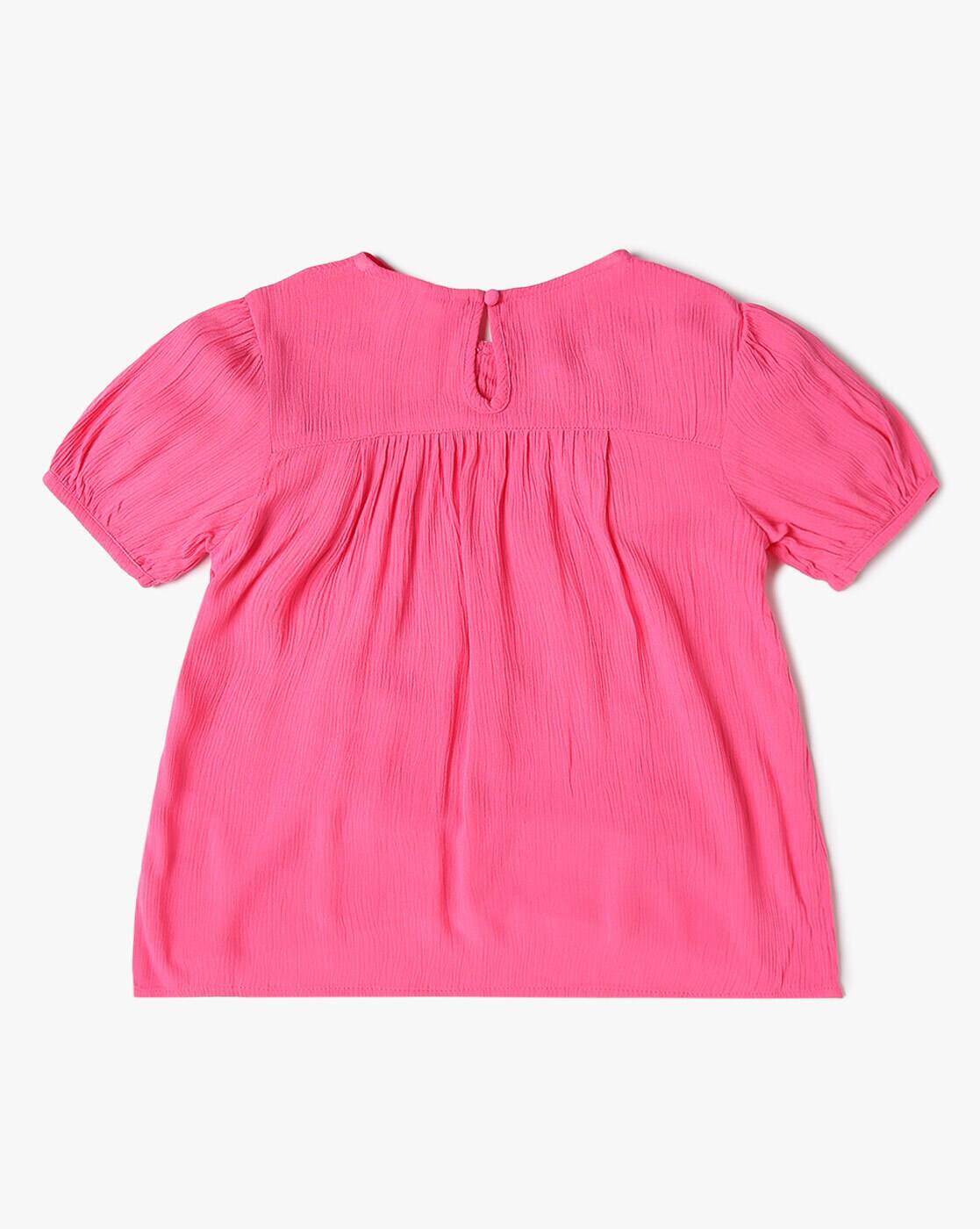 HALF SLEEVE WOVEN TOP, PINK, 3-4Y