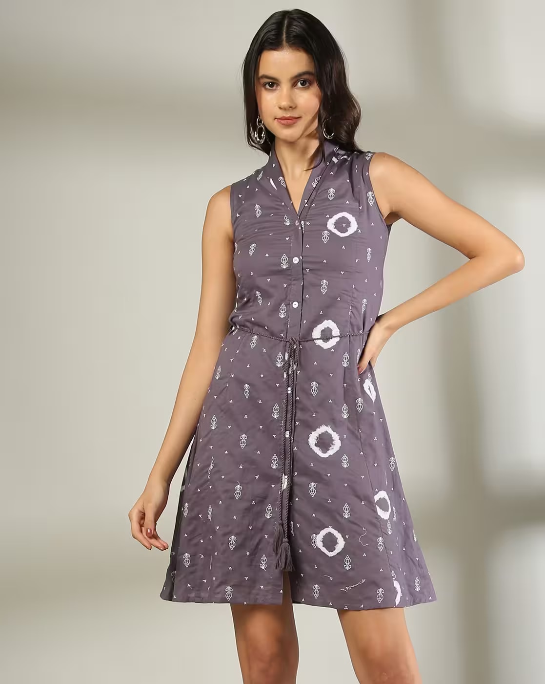 COLLARED SLEEVELESS DRESS, Mauve, S