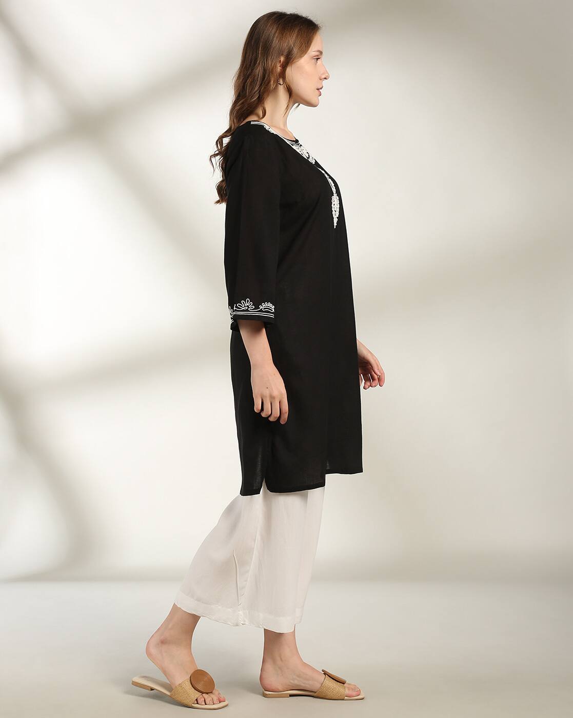 EMBROIDERED TUNIC, BLACK, XS