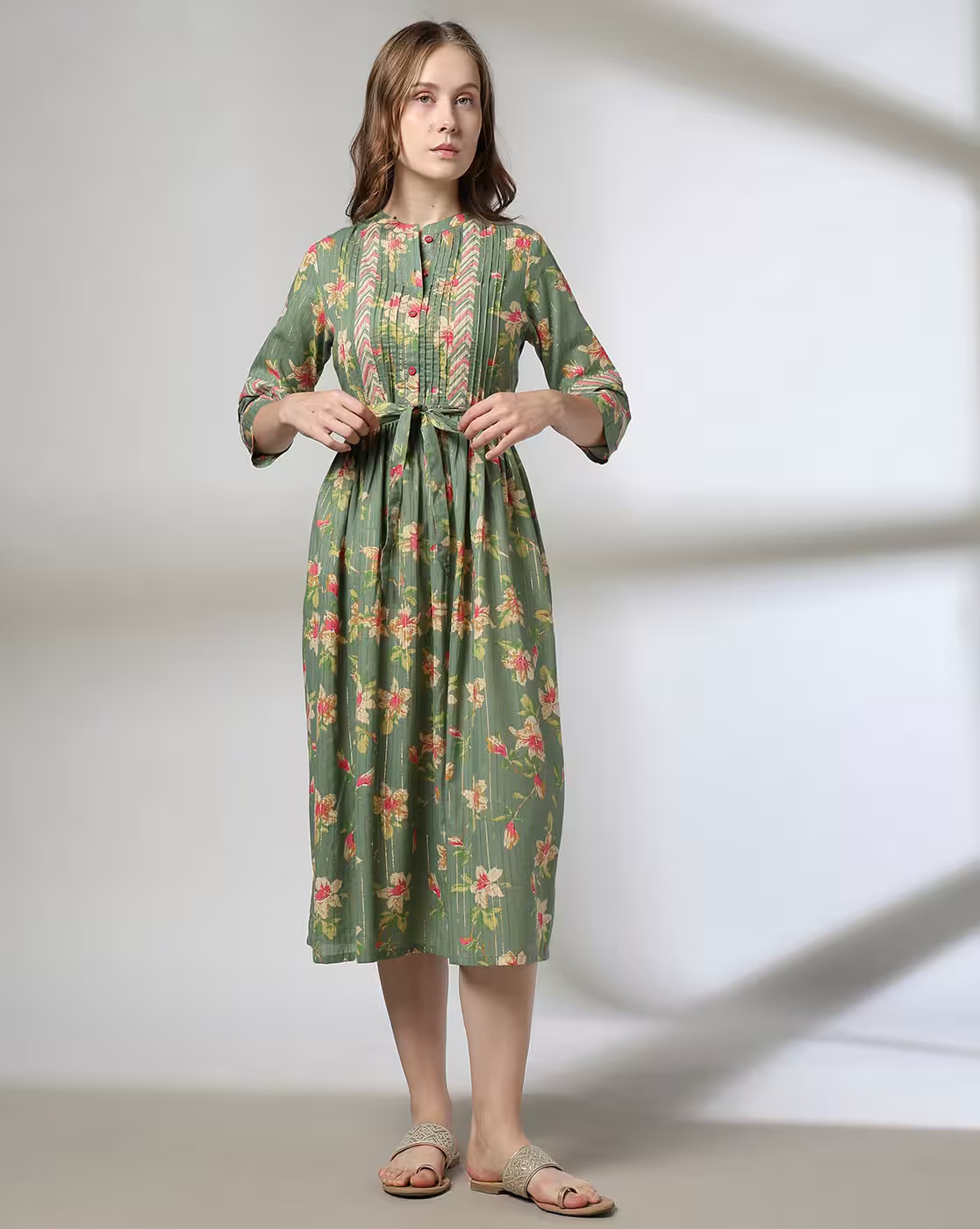 NEHRU COLLAR DRESS, OLIVE, XL