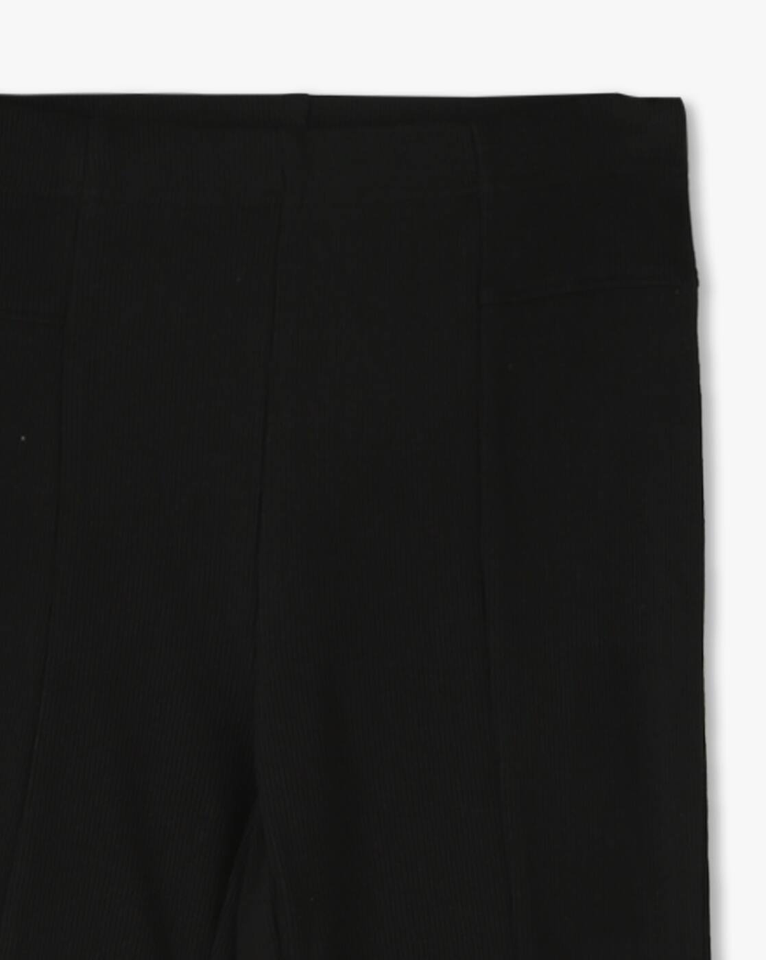 Rib flarred Pant, JET BLACK