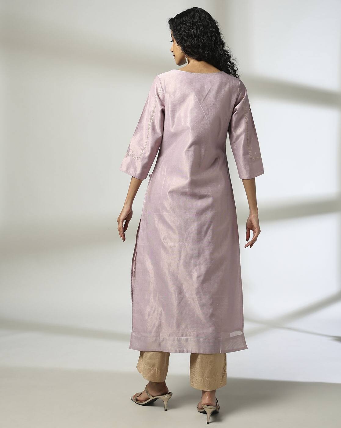YOKE EMBROIDERED FESTIVE KURTA, LILAC