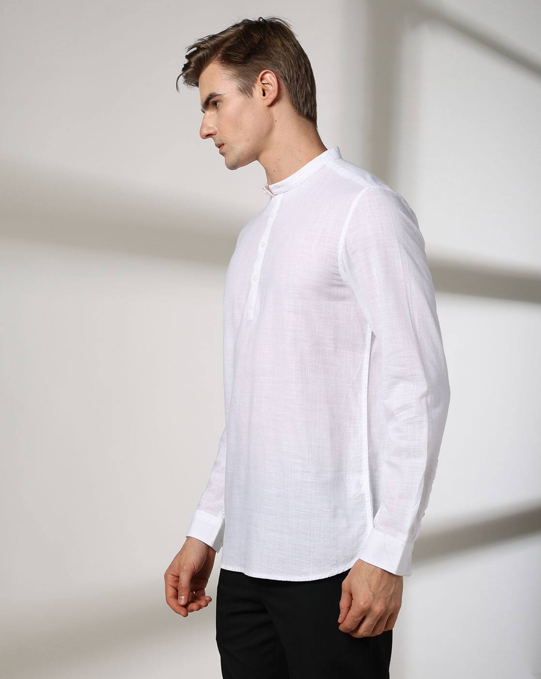 19 NP SQUARE BAND KURTA, WHITE
