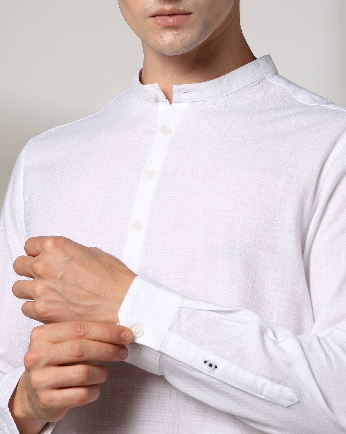 19 NP SQUARE BAND KURTA, WHITE