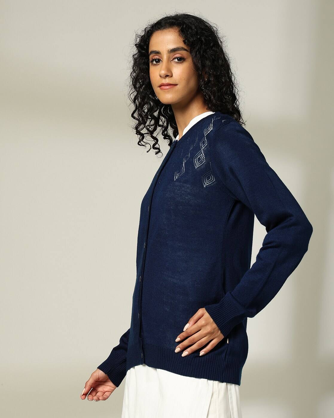 CARDIGAN WITH PLACEMENT POIN, BLUE