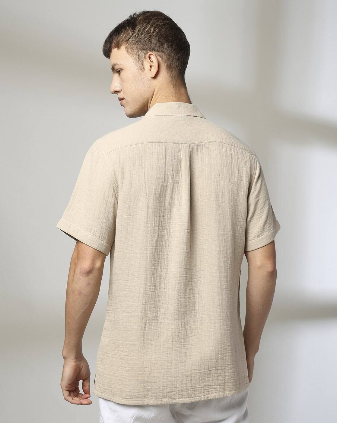 COTTON RESORT SHIRT WO BAND, KHAKI