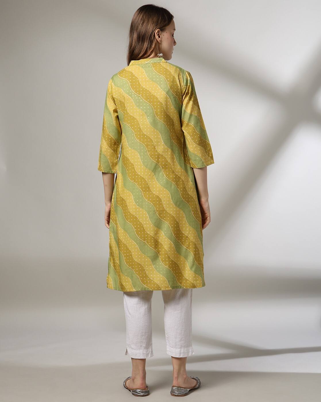 AOP PV MUSLIN KURTA, GREEN, M