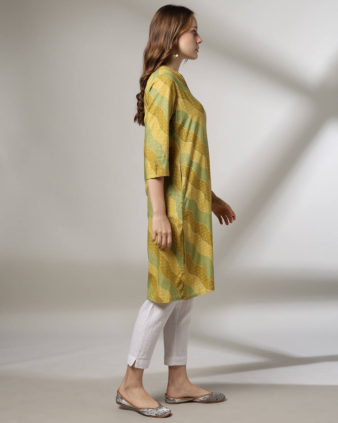 AOP PV MUSLIN KURTA, GREEN, M
