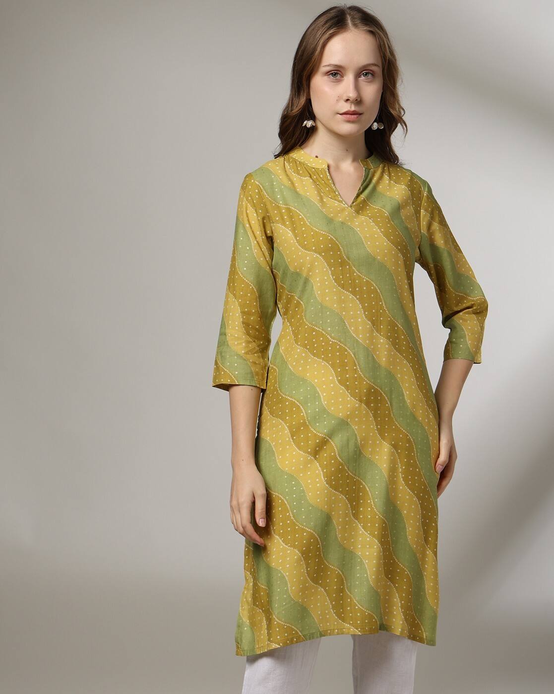 AOP PV MUSLIN KURTA, GREEN, M