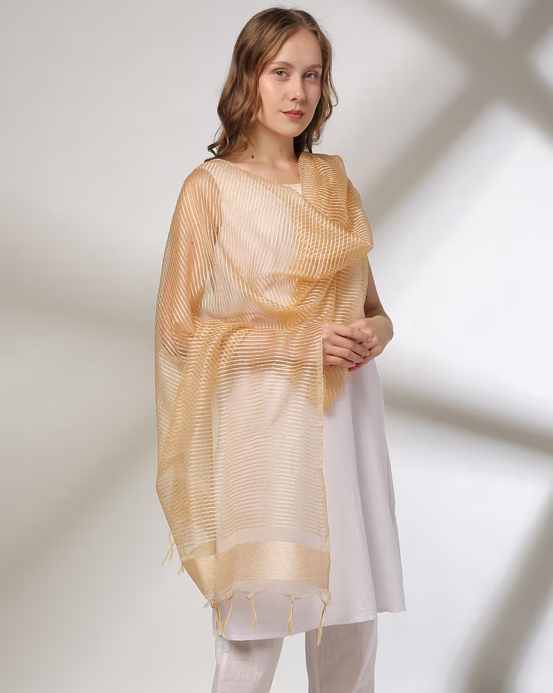 FANCY WEAVES DUPATTA, GOLD, FS