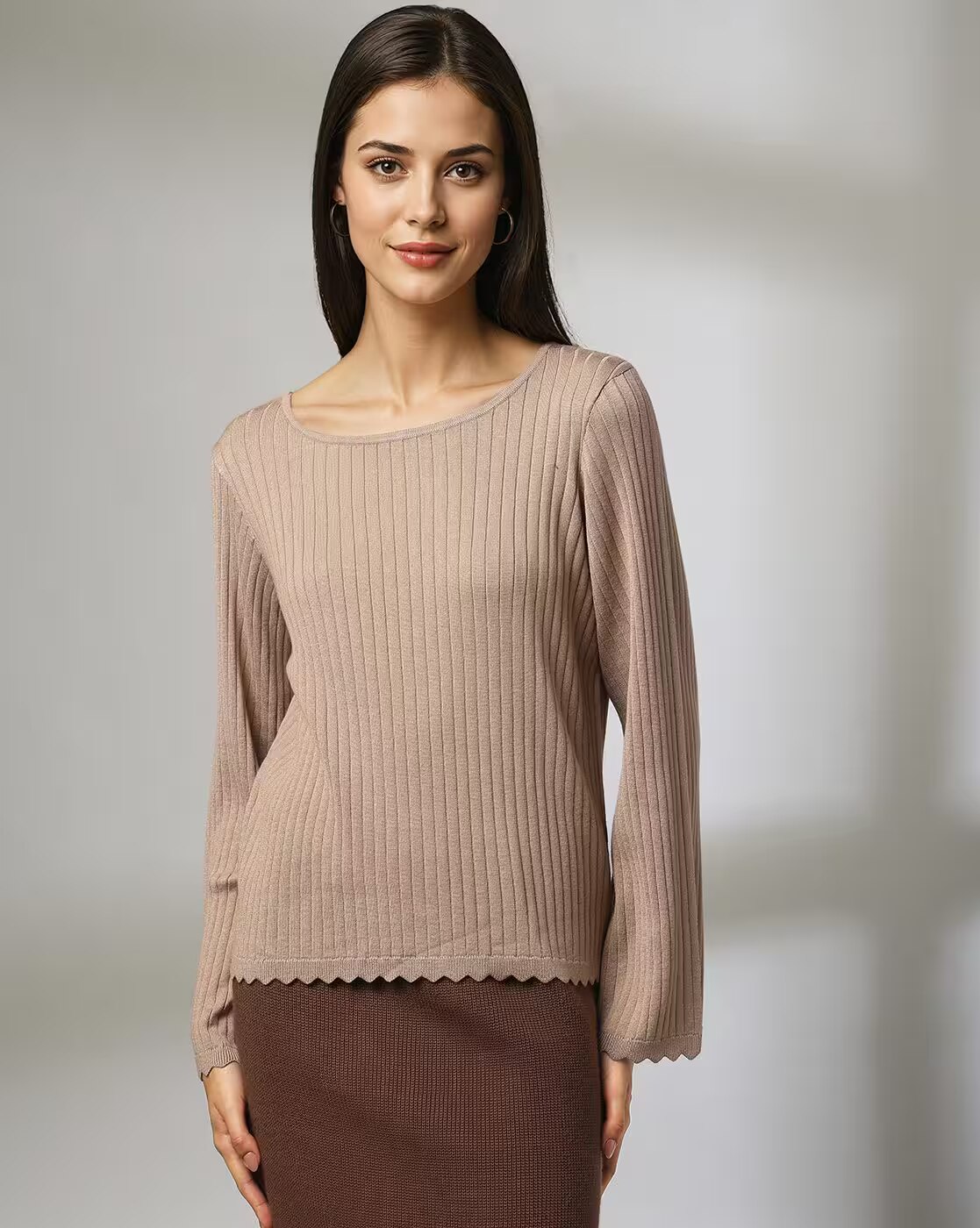 FIG FLAT KNIT, BROWN, S