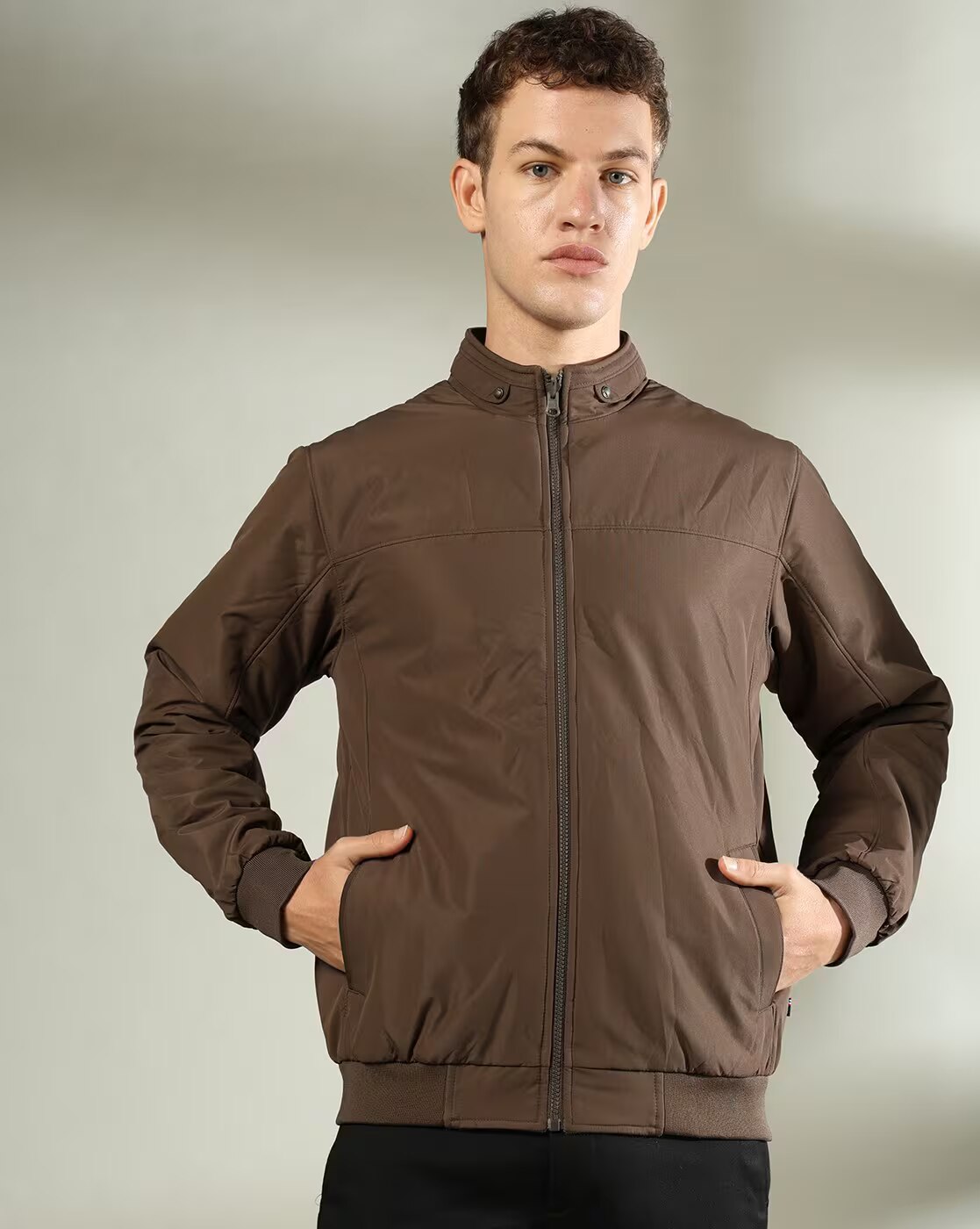 HIGH NECK JACKET, BROWN, XXL