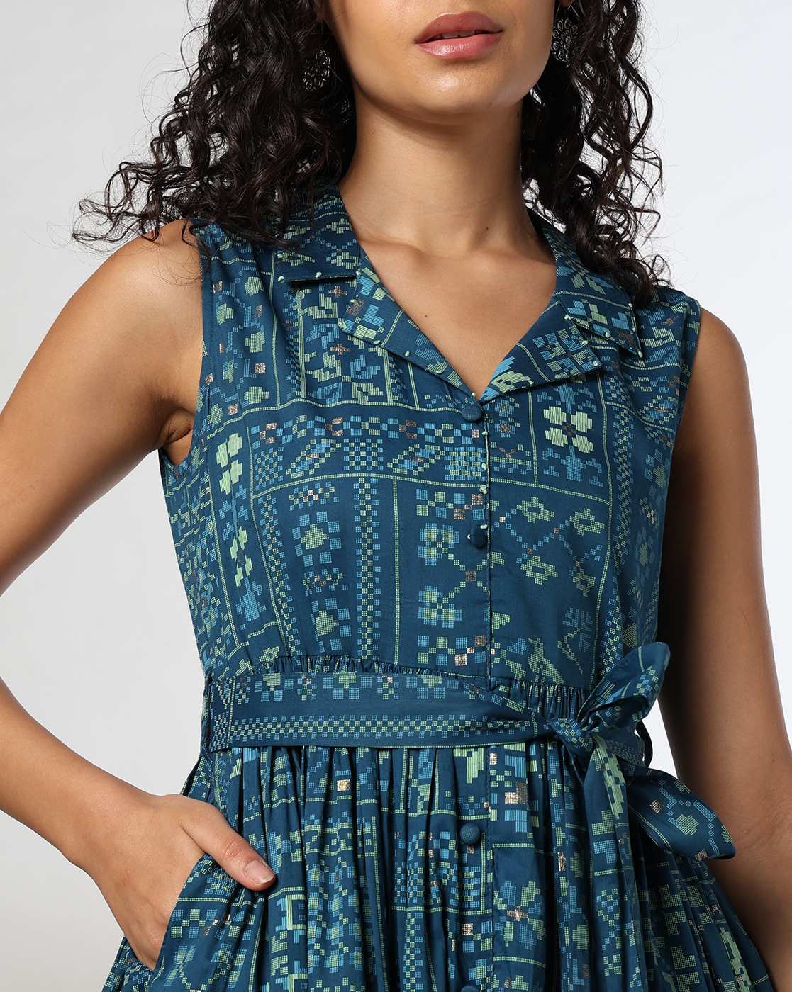 Notch collar dress, TEAL, L