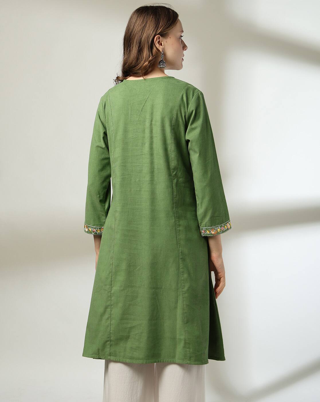 A LINE EMBROIDERY CORDUROY KU, GREEN, XL