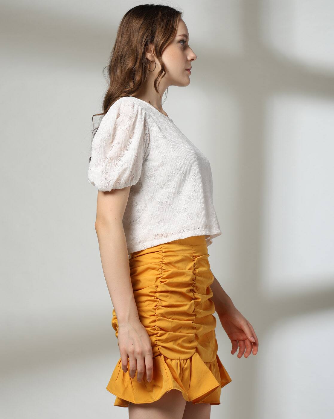 Puffy sleeve blouse, OFF WHITE, M