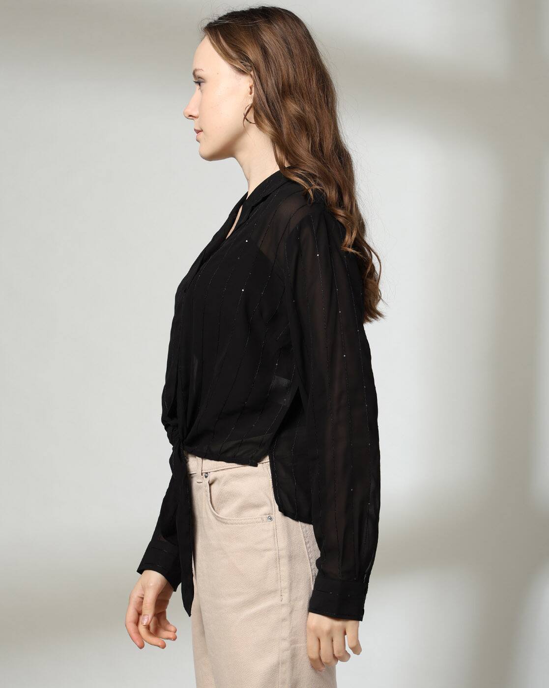 SEQUIN SHIRT, BLACK, L