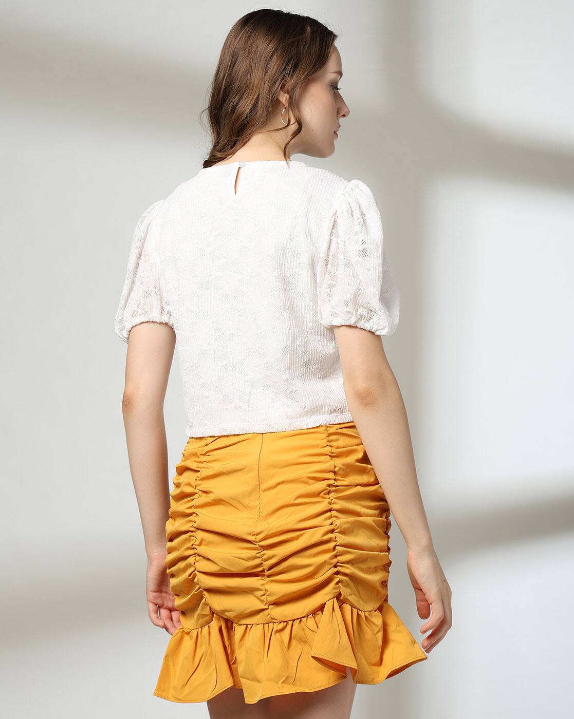 Puffy sleeve blouse, OFF WHITE, M
