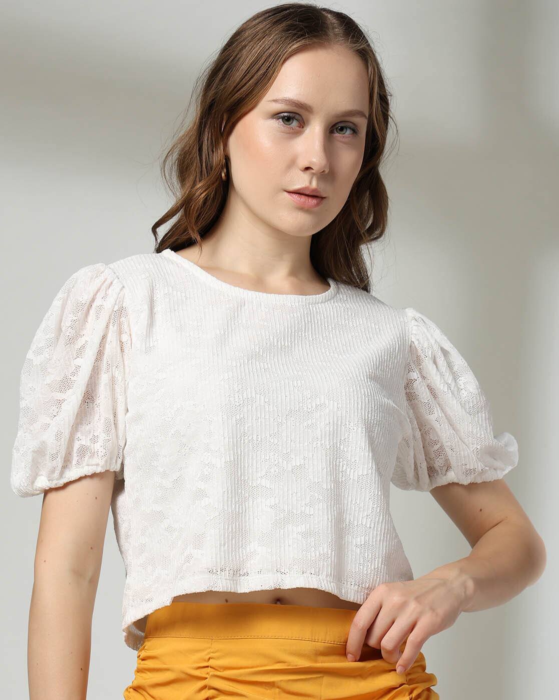 Puffy sleeve blouse, OFF WHITE, M