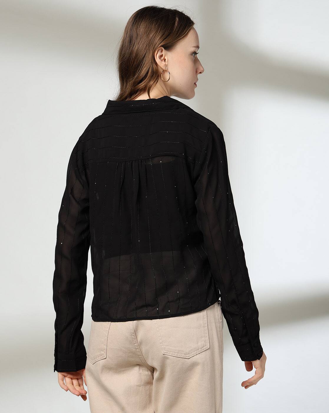SEQUIN SHIRT, BLACK, L