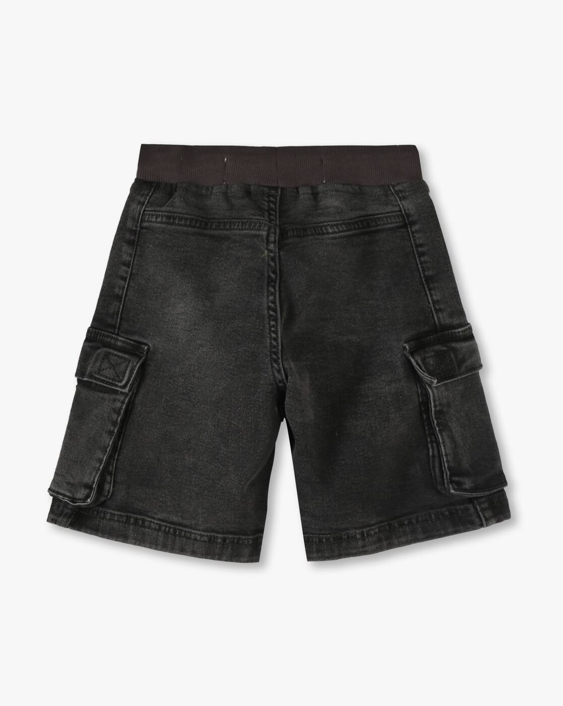 KNIT DENIM CARGO SHORT, GREY, 7-8Y