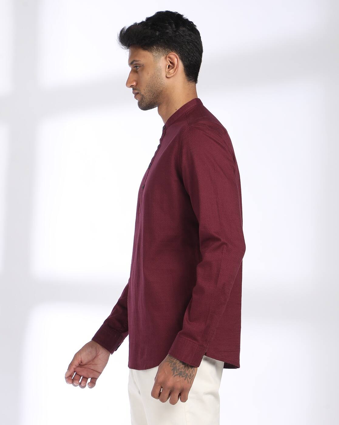 19 NP SQUARE BAND KURTA, MAROON