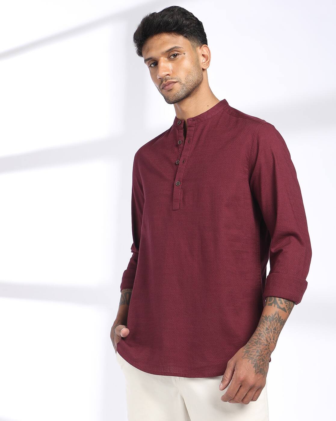 19 NP SQUARE BAND KURTA, MAROON