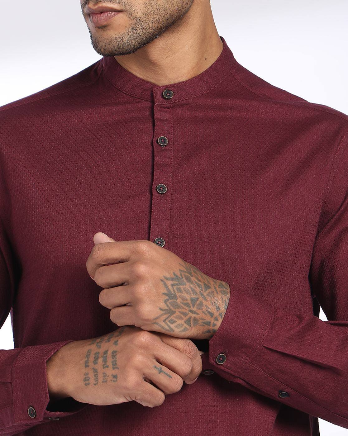 19 NP SQUARE BAND KURTA, MAROON