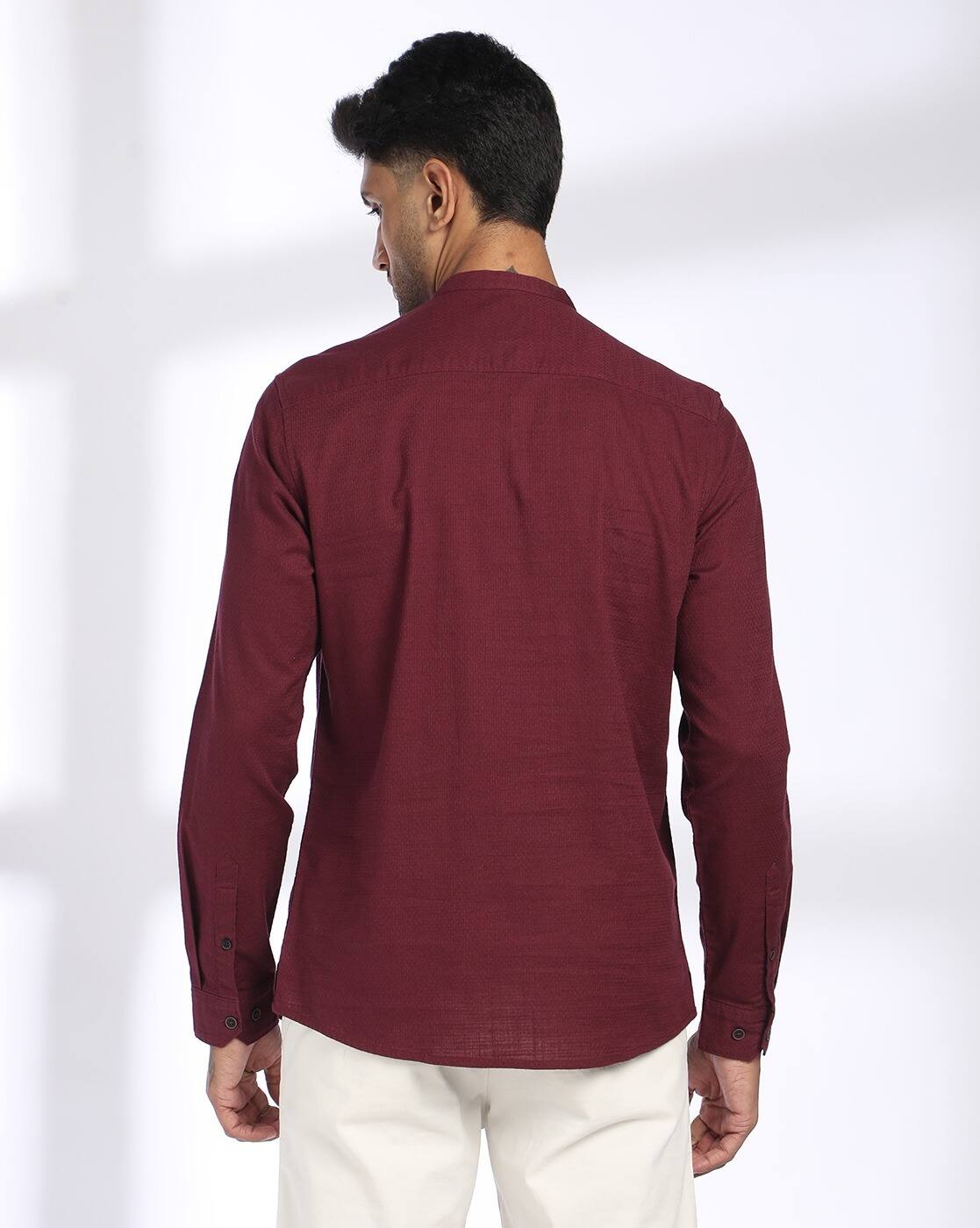 19 NP SQUARE BAND KURTA, MAROON