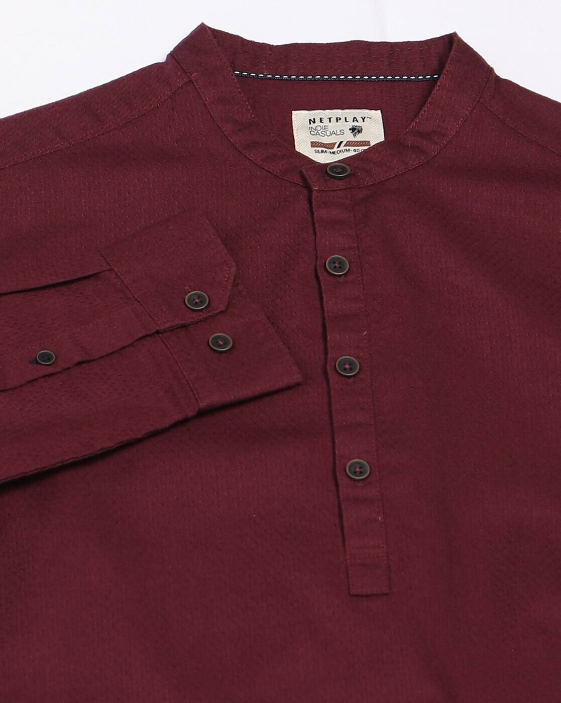 19 NP SQUARE BAND KURTA, MAROON