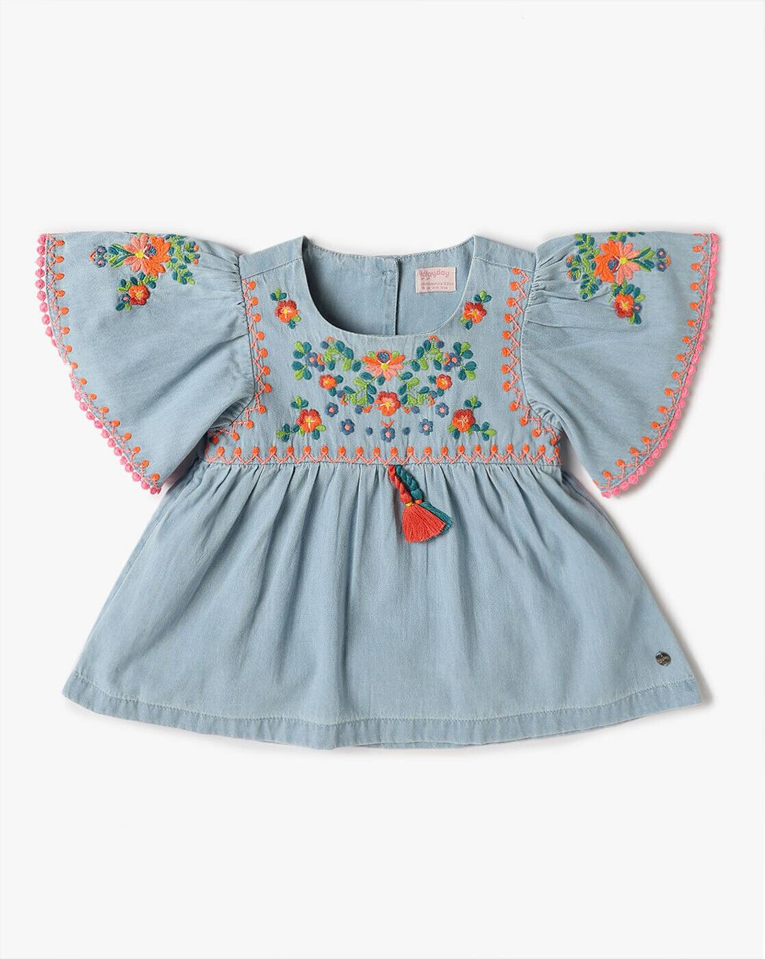 DENIM TOP WITH EMB, BLUE