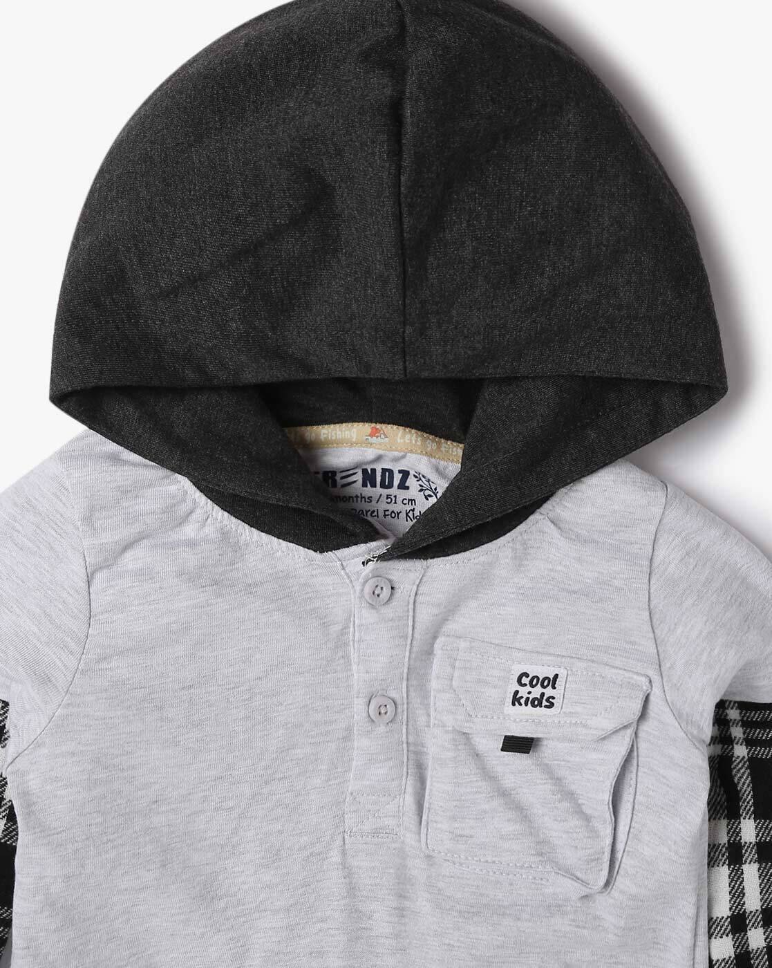 DOCTOR SLEEVE W HOODED TEE, GREY, 12-18M