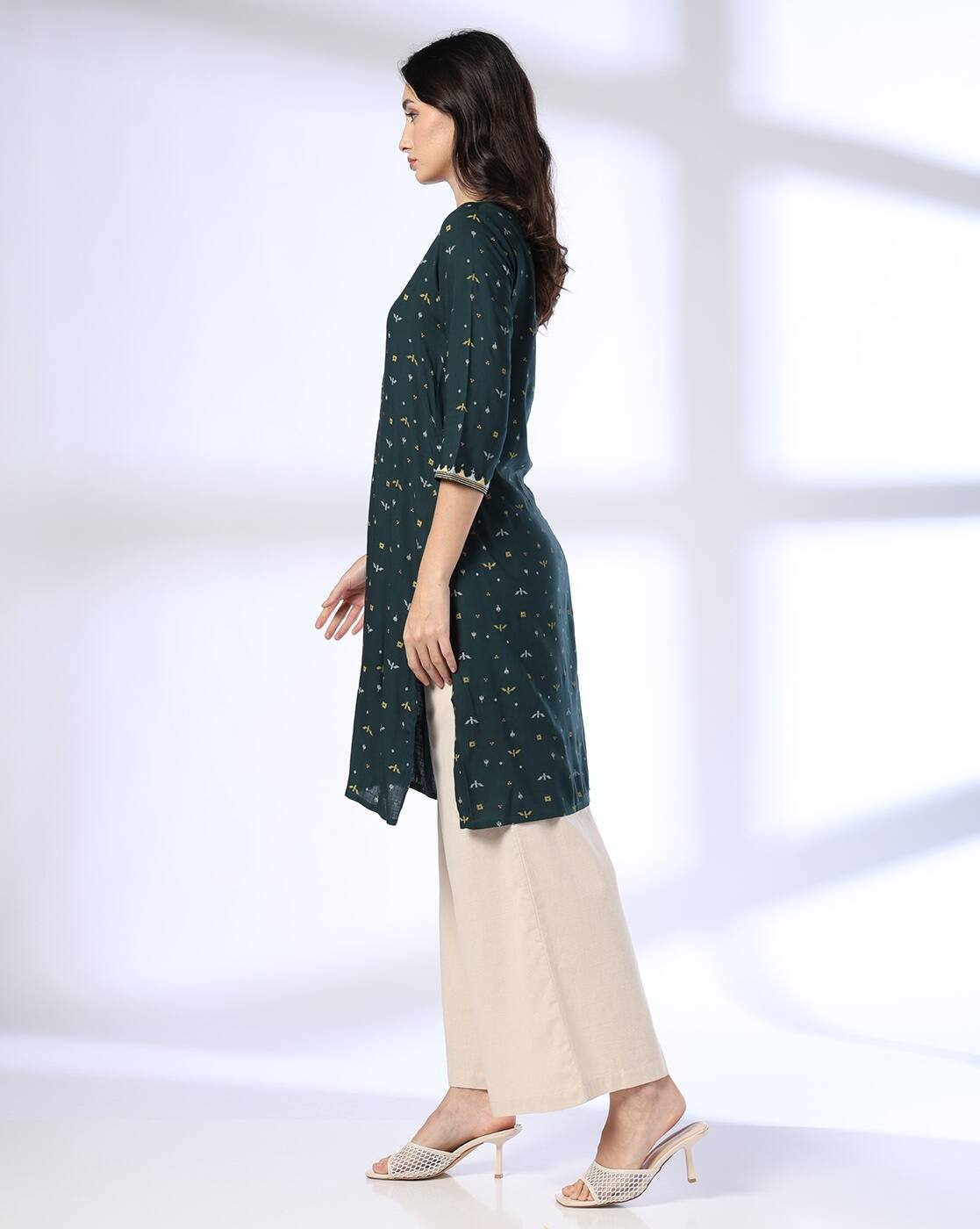 EMBROIDERY KURTA, TEAL, L