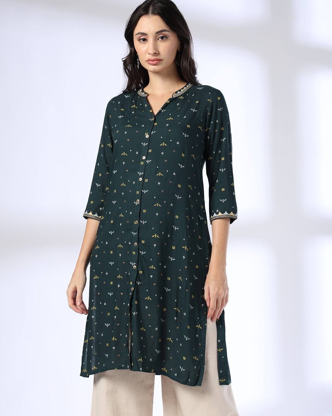 EMBROIDERY KURTA, TEAL, L