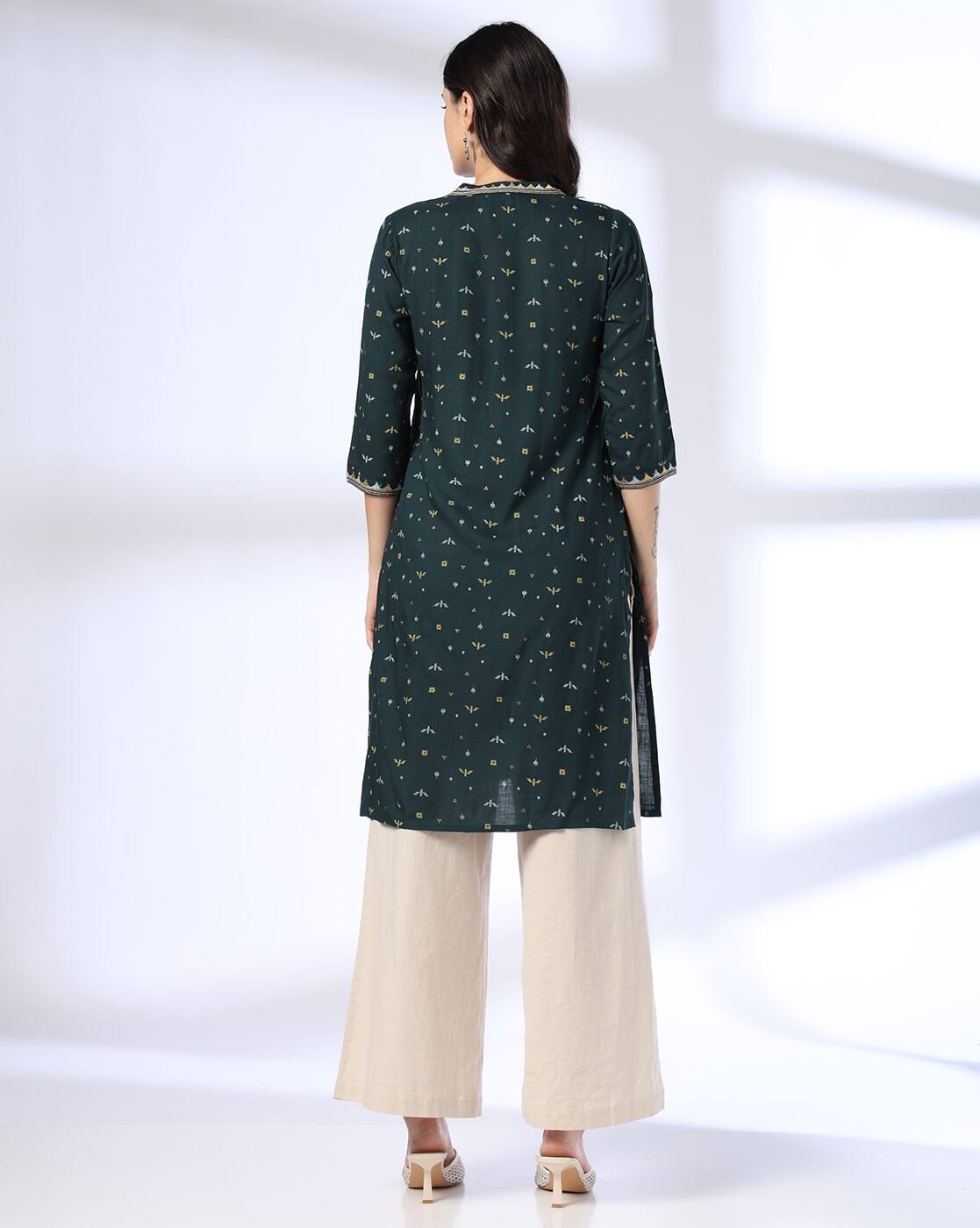 EMBROIDERY KURTA, TEAL, L