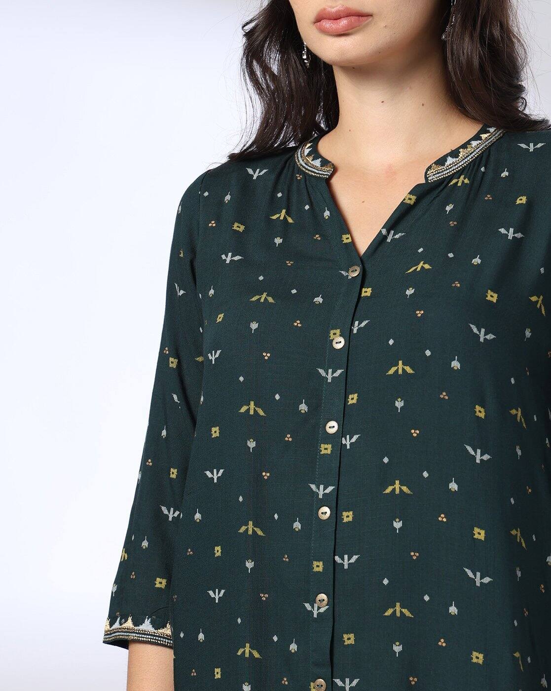 EMBROIDERY KURTA, TEAL, L
