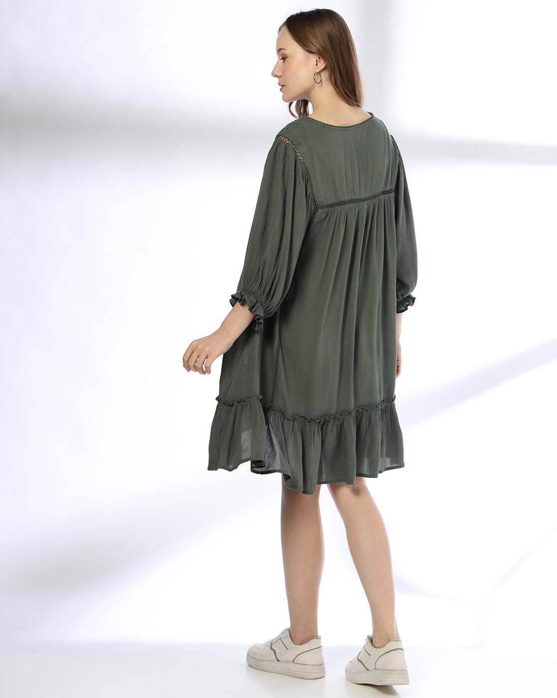 Short tiered dress, OLIVE, S