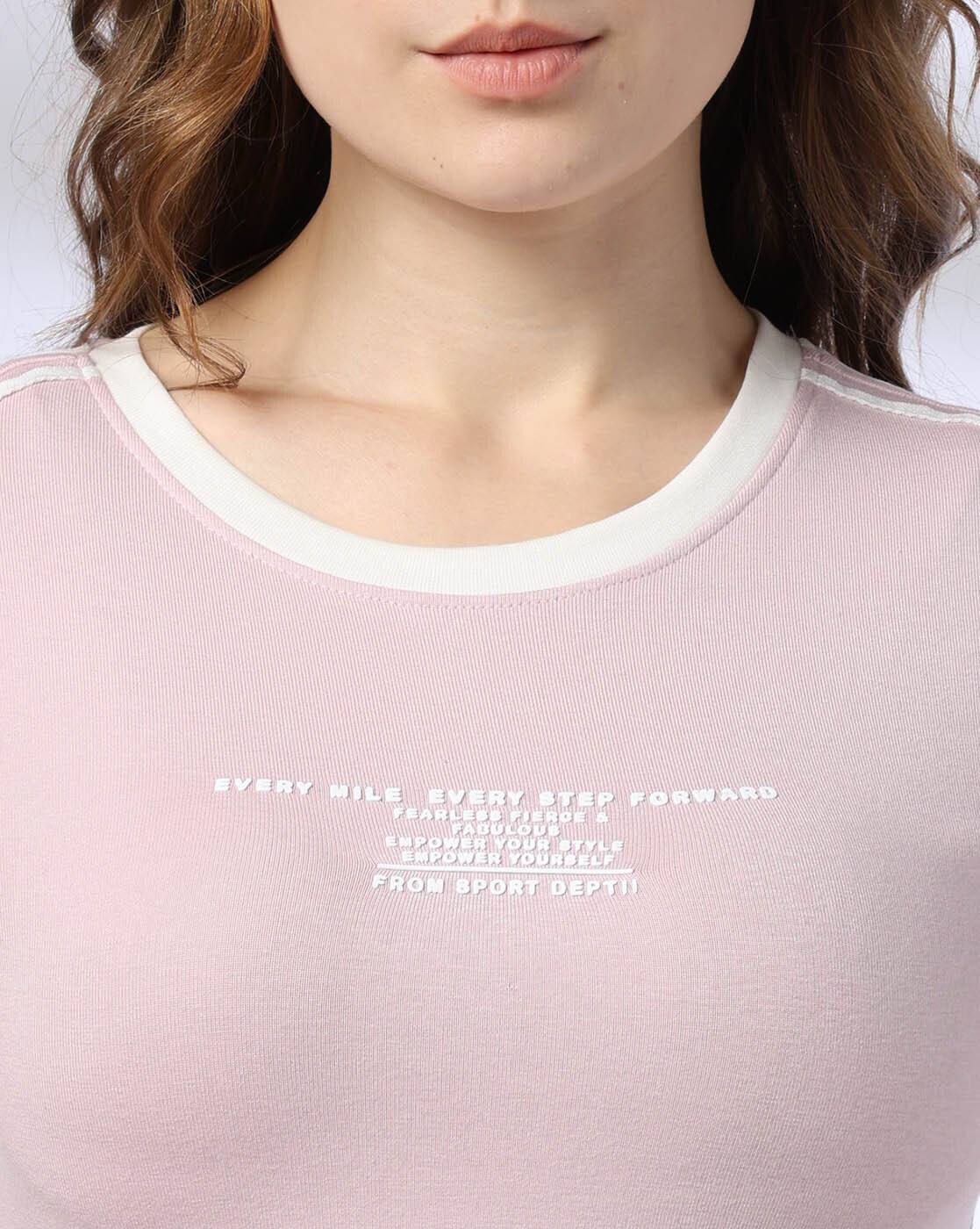 CONTRAST RINGER TOP, PINK, M