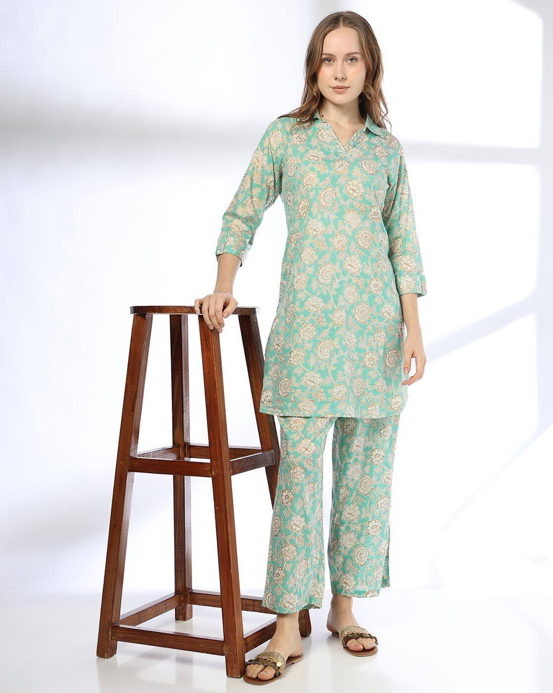 PRINTED KURTA WITH PALAZZO, MINT, L